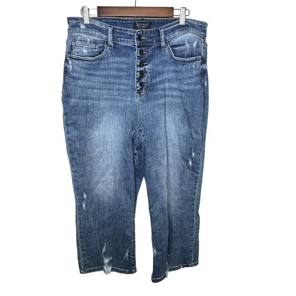 Judy Blue Wide Leg Jeans Women's 16W Blue Buttonfly Distressed  Casual - Picture 1 of 9